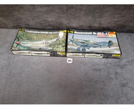 2x Heller model kits, scale 1/72 boxed and still in celophane, comprising of; #229 Messerschmitt Me109 k-4 &amp; #282 Superma