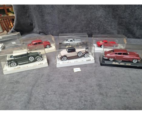 { Option of lots:  397, 398, 399 } 6 x Solido Diecast Models In Perspex Display Box Comprising Of Solido #4035 Duesenberg J S