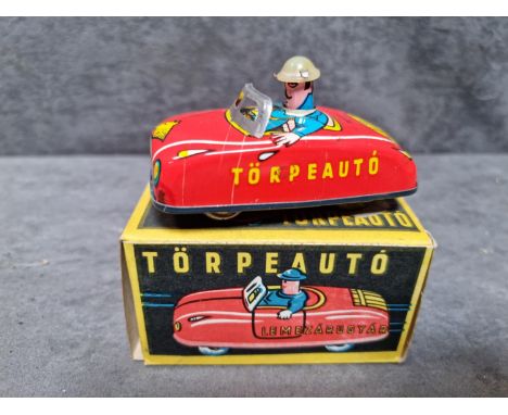 Torpeauto Friction Drive Car - Lemerazu Gyar - Friction Drive/Push N Go Colour Printed Tinplate Model 6cm 1979 Import Rare