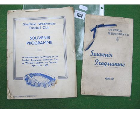 Sheffield Wednesday 1929-30 Programme v. The Arsenal, dated 7th September 1929, with ribbon tie to card cover. 1935 Sheffield