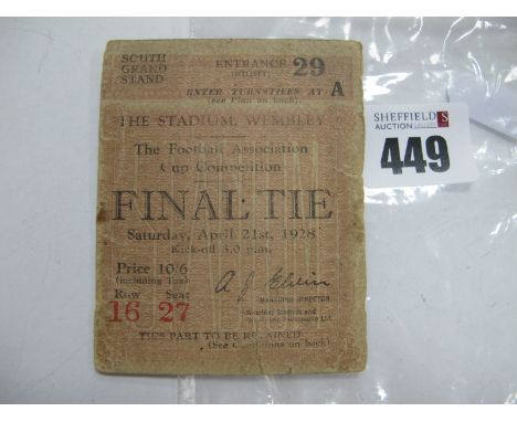 1928 F.A Cup Final Ticket Blackburn Rovers v. Huddersfield Town, price ten shillings and sixpence, for The South Grand Stand 
