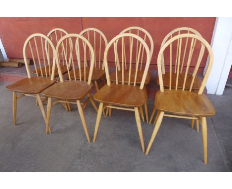A set of eight Ercol Blonde elm and beech Windsor chairs 