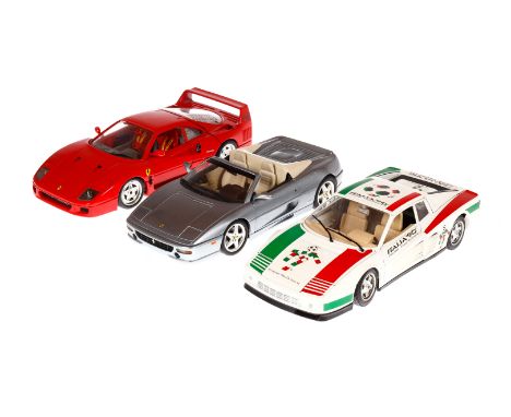 3 Hot Wheels/Bburago Ferrari Modelle, Maßstab 1:18, F 355, Testarossa und F 40, leichte Alterungs- und Gebrauchsspuren, Z 2-3