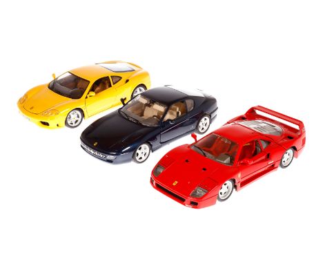 3 Bburago/Tonka Ferrari Modelle, Maßstab 1:18, 360 mondena, 456 GT und F 40, leichte Alterungs- und Gebrauchsspuren, tw LS, Z