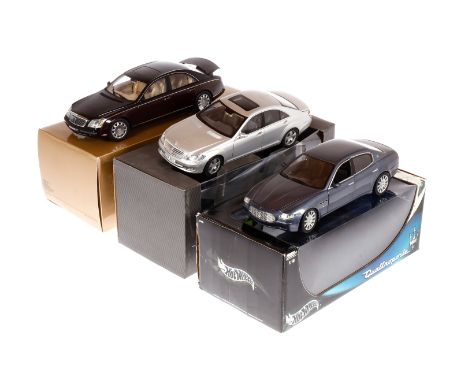 3 AUTOart/Hot Wheels u.a. Maybach/Mercedes/Maserati Modelle, Maßstab 1:18, 1 Rad und Kleinteile tw fehlend, je im OK, Z 3