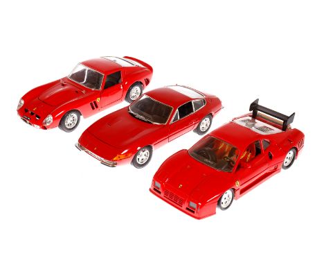 3 Jouef/Bburago/Hot Wheels Ferrari Modelle, Maßstab 1:18, GTO und GTB/4, rot, leichte Alterungs- und Gebrauchsspuren, 1 Rad f