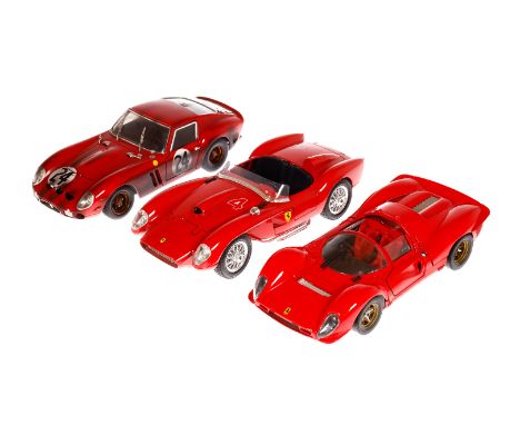 3 Bburago/Hot Wheels/Jouef Ferrari Modelle, Maßstab 1:18, leichte Alterungs- und Gebrauchsspuren, 1 Kleinteil fehlt, Z 2-3