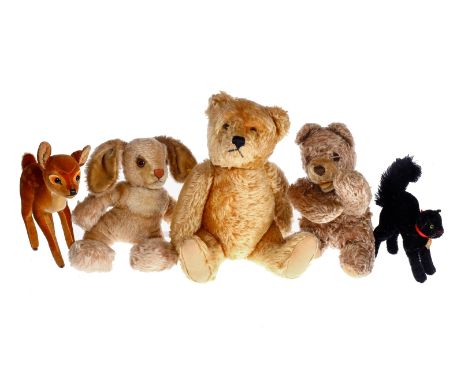 Konv. 5 Steiff Tiere, L 14-37 cm, teilweise verstaubt, bespielt