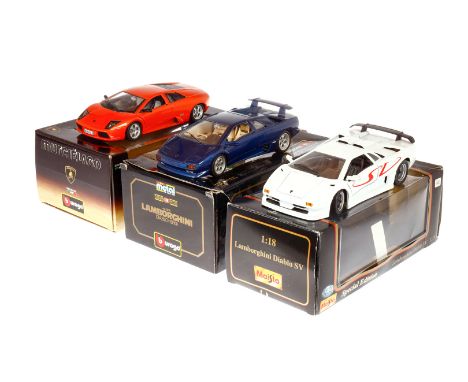 3 Bburago/Maisto Lamborghini Diablo/Murciélago Modelle, Maßstab 1:18, leichte Alterungs- und Gebrauchsspuren, je tw besch. OK