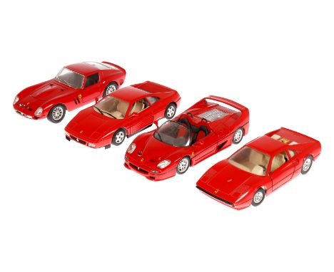 4 Bburago Ferrari Modelle, Maßstab 1:24, rot, 348, F 50, 250 GTO und und 308 GTB, leichte Alterungs- und Gebrauchsspuren, Z 2