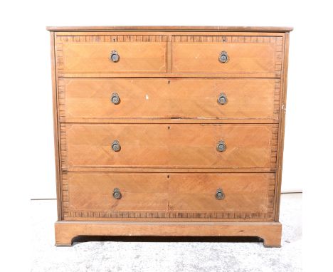 Edwardian inlaid mahogany chest of drawers, fitted with two short and three long drawers, bracket feet, width 124cm.