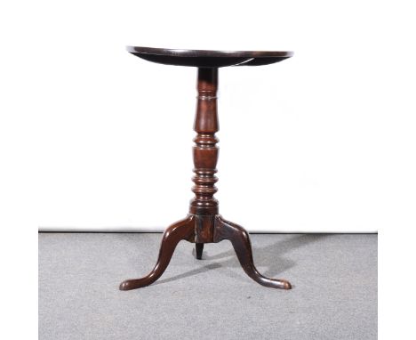 A Victorian mahogany pedestal table, adapted, circular top, ringed column, tripod legs, diameter 52cm.