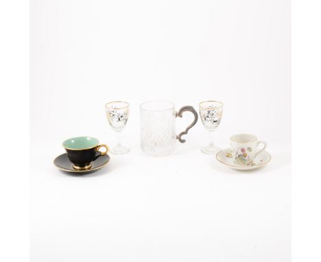 Royal Worcester coffee set, printed decoration of strawberries; Norwegian teaset; other china and glass.