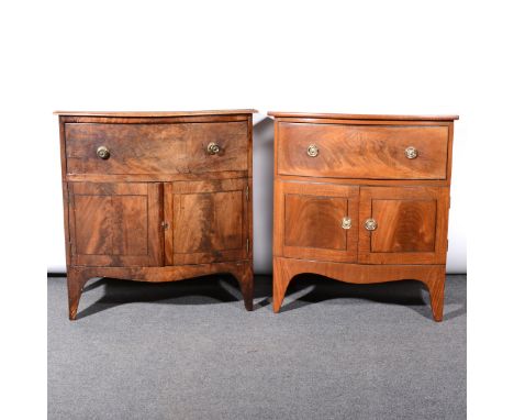 A Victorian mahogany bowfront night cupboard, adapted with a single drawer over two doors, bracket feet, width 61cm; and anot