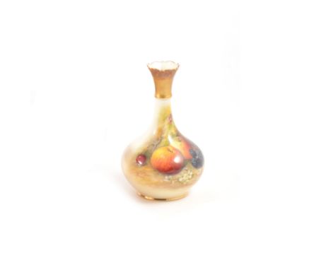 A Royal Worcester bud vase, hand-painted apples, blackberries and cherries, signed Ricketts, model shape G702, date mark for 