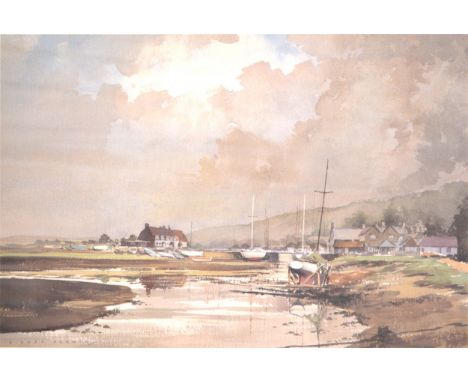 After Sidney Perrin, Low Tide, signed, colour print, 35cm x 53cm.
