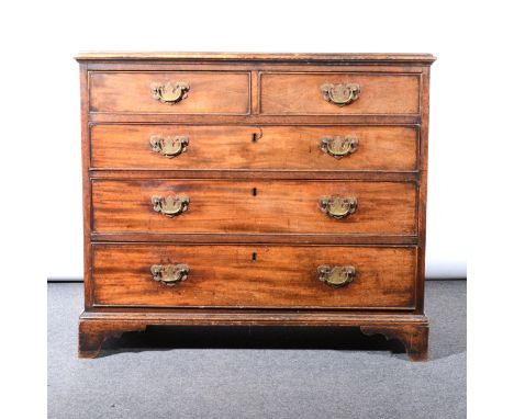 George IV mahogany chest of drawers, cross-banded top, fitted with two short and three long drawers, bracket feet, width 95cm