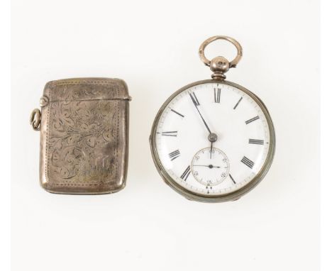 A silver open face pocket watch, white enamel dial with a roman numeral chapter ring and subsidiary seconds dial in a silver 