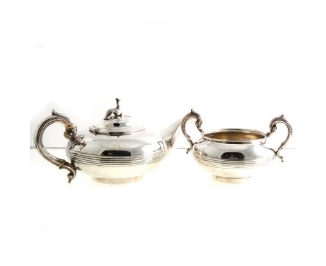 Early Victorian silver teapot and sugar basin by Joseph &amp; Albert Savory, London 1841, each of compressed circular form wi