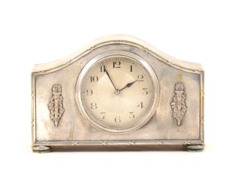 Electroplated mantel clock, domed case, silvered dial, French cylinder key-wind movement, width 21cm