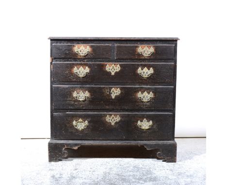 Georgian stained oak chest of drawers, fitted with two short and three long drawers, bracket feet, width 91cm.