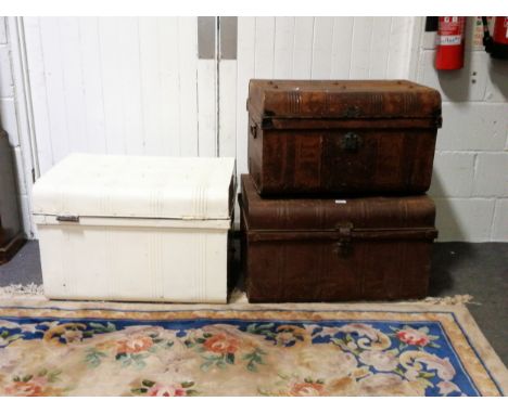 Tin trunk, width 68cm; and two others.