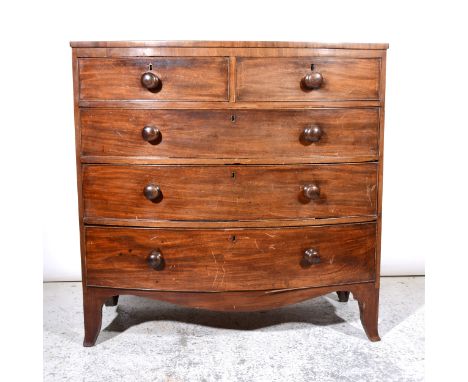 A Victorian mahogany bowfront chest of drawers, fitted with two short and three long drawers, bracket feet, width 105cm.