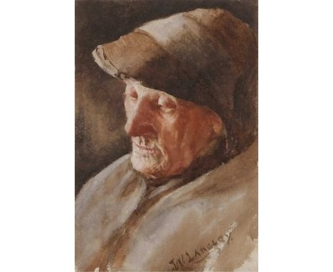 Walter Langley (British, Newlyn School 1852-1922), Head portrait of a fisherman, watercolour, signed, approx 6.5x9.5ins, fram