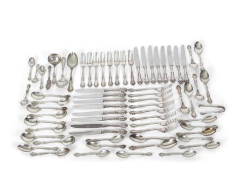 Birks sterling "Laurentian" pattern flatware comprising eight table forks, eight sterling handle table knives, eight dessert 
