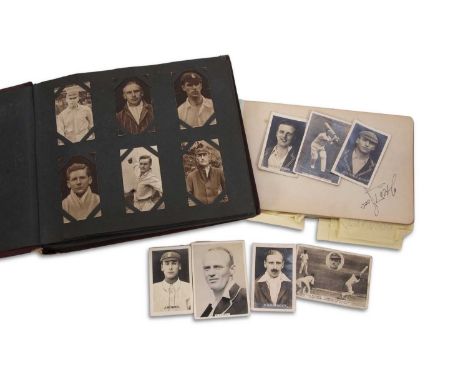 Autograph album containing various signatures of England cricketers including Fred Root, England and Derbyshire 1926, Harold 