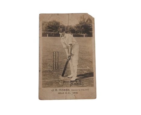 Cricketing postcard featuring Jack Hobbs (Surrey &amp; England 1915) the reverse with autograph of Jack Hobbs with other ealr