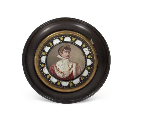 Jean Phillippe Goulu (1786-1853, Swiss) signed and dated 1806, enamel on copper miniature - Head and shoulders portrait of Na
