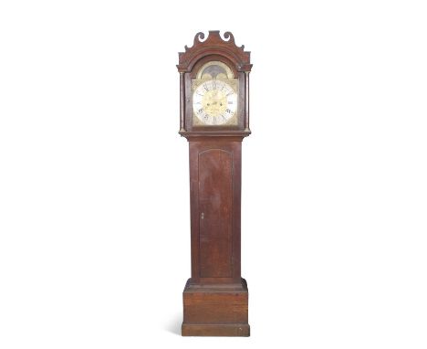 Robert King, Loddon - An 18th Century oak cased long case clock with arched brass dial, moon phase aperture to an eight day m