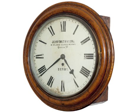 Midland Railway oak cased 12in dial fusee Railway clock by John Smith &amp; Sons of Derby. Circa 1870. The English chain driv