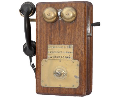 GWR signal box telephone complete with handset and brass plated DOWN SIDING 2-1 RING, CROSSOVER 2-2 RINGS and UP SIDING 2-3 R