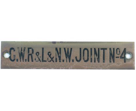 GWR hand engraved shelf plate G.W.R. &amp; L&amp;N.W. JOINT No4. Possibly ex Shrewsbury. In ex railway condition measures 4.7