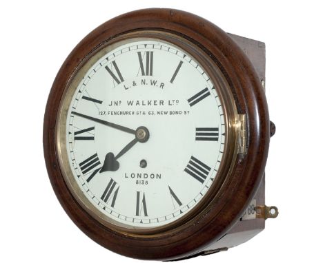 London and North Western Railway 8in mahogany cased English fusee railway clock. The English fusee movement has rectangular p