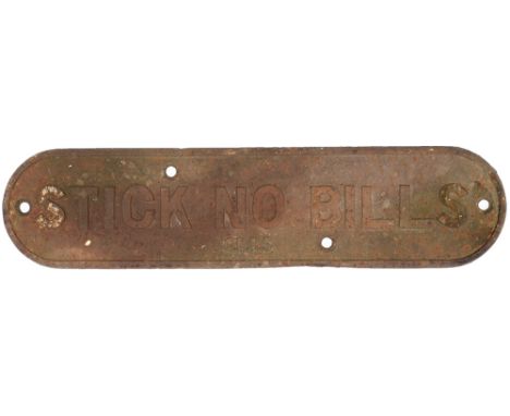 GNR cast iron doorplate STICK NO BILLS. With G.N.R.S. cast into the face and in lightly cleaned condition, measures 19.75in x