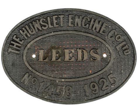 Worksplate THE HUNSLET ENGINE CO LEEDS No 1458 1925 ex 0-6-0 ST supplied to Yorkshire Electric Power Company Ltd for use at F