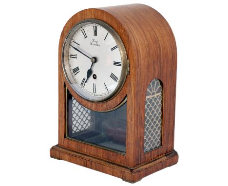 Great Western Railway 6.5in dial bracket railway clock. The Mahogany arched top case has a rear door, glazed front and sides 