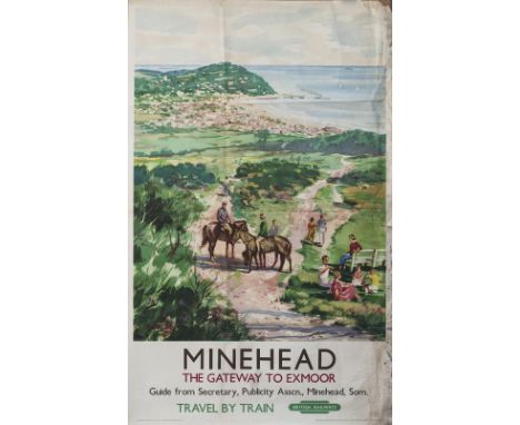 Poster BR(W) MINEHEAD THE GATEWAY TO EXMOOR by Johnston 1956. Double Royal 25in x 40in. In fair condition with light folds an
