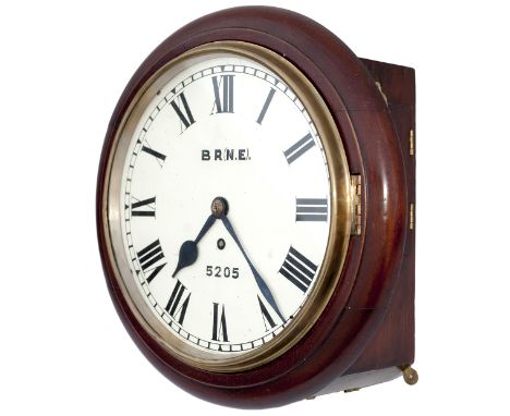 North Eastern Railway mahogany cased 10 inch fusee clock lettered on the dial BR 5205 with original spun brass bezel and a ch