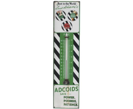 Advertising enamel thermometer DUCKHAMS ADCOIDS BEST IN THE WORLD SAVE POWER, POUNDS, PATIENCE. Measures 45in x 11in and is i