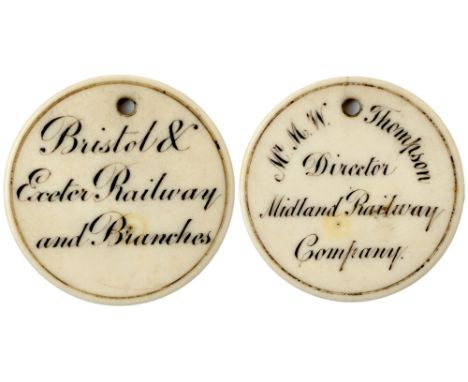 Bristol &amp; Exeter Railway and Branches Ivory Free Pass for Mr M.W.Thompson Director Midland Railway Company. An item of si