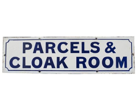 Great Central Railway enamel doorplate PARCELS &amp; CLOAK ROOM. Measures 18in x 5in and is in very good condition with minor