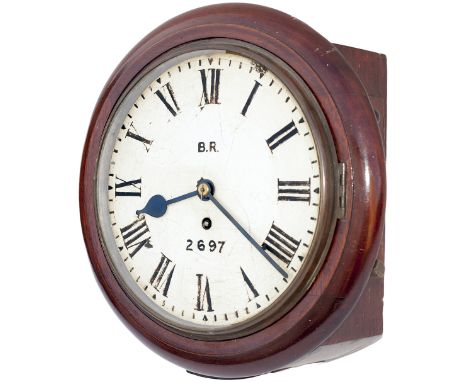North Eastern Railway mahogany cased 10 inch fusee clock lettered on the dial BR 2697 with original spun brass bezel and a ch