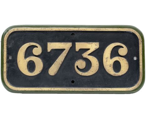 GWR cast iron cabside numberplate 6736 ex Collett 0-6-0 PT built by The Yorkshire Engine Company in 1930. Allocated to Cardif
