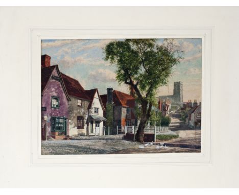 Original artwork for a British Railways Eastern Region poster that was never used, Early Morning Kersey Suffolk by Edward Wal
