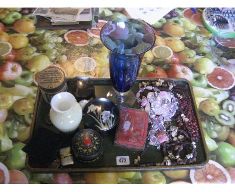 A tray of costume jewelry, trinket boxes, unopened Captain's cigarettes etc (qty).
