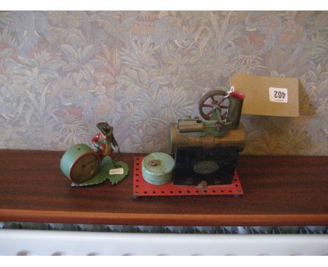 A Mamod stationary engine and a novelty clock (2).  